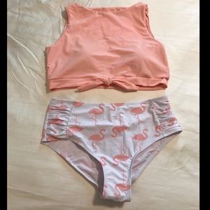 SHEIN Swim - Knot Front Top With Flamingo Print Bikini - Medium SHEIN Swim - Knot Front Top With Flamingo Print Bikini - Medium